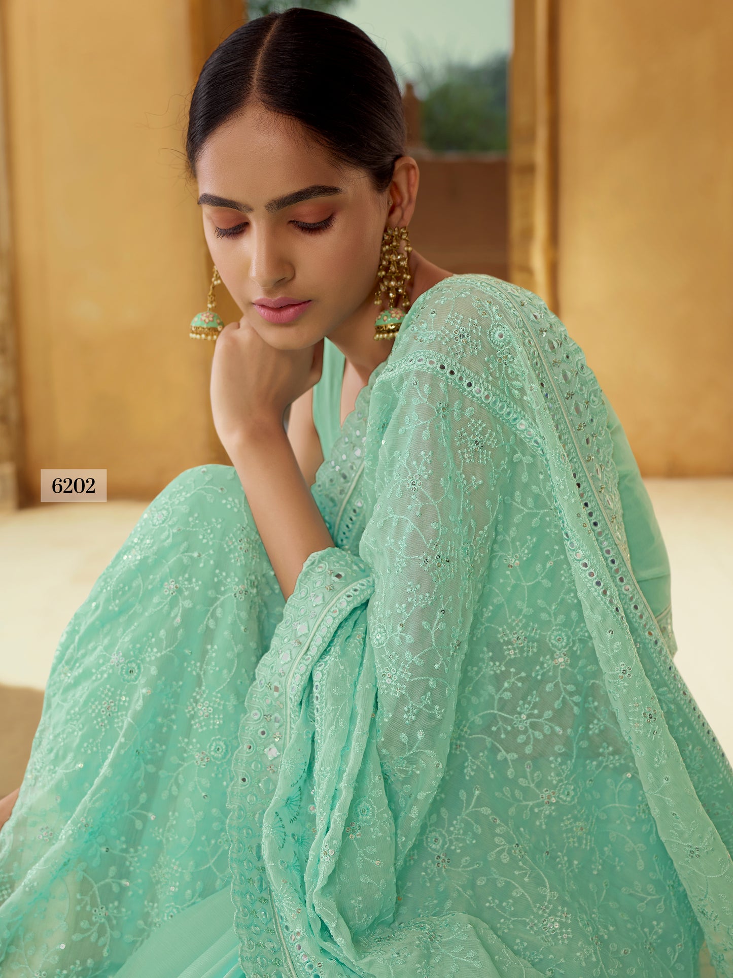 Amazing Green color Designer Georgette saree with blouse