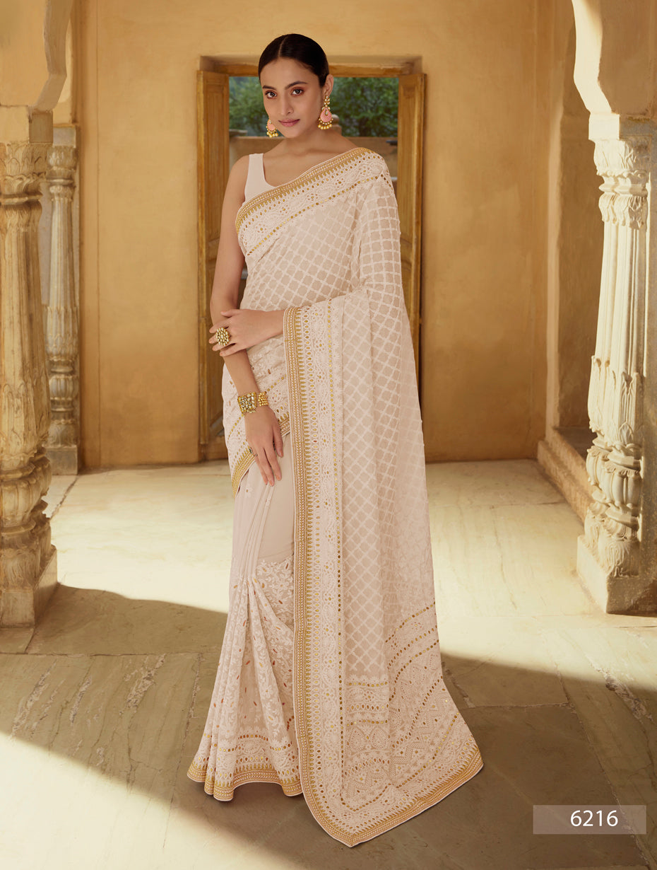 beautifulBeige color silk saree with blouse - Joshindia