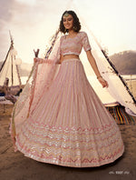 New designer mirror work lehenga choli buy now in peach color - Joshindia