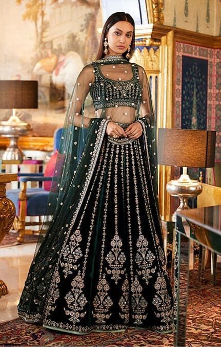Bottle Green Color Lehenga Design Online At Affordable Price - Joshindia