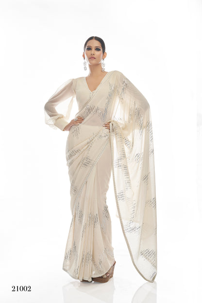 Beautiful White color bollywood sequin saree