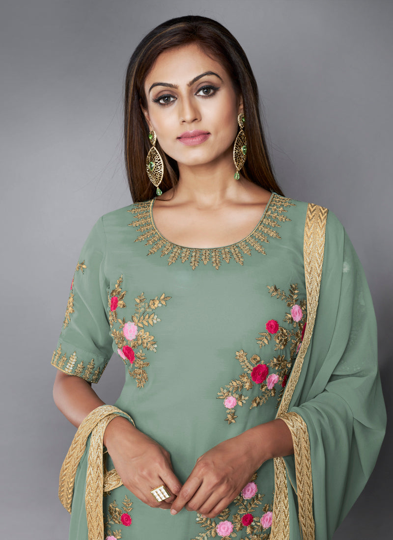 Pista Green Color Georgette Designer Kurta Set - Joshindia