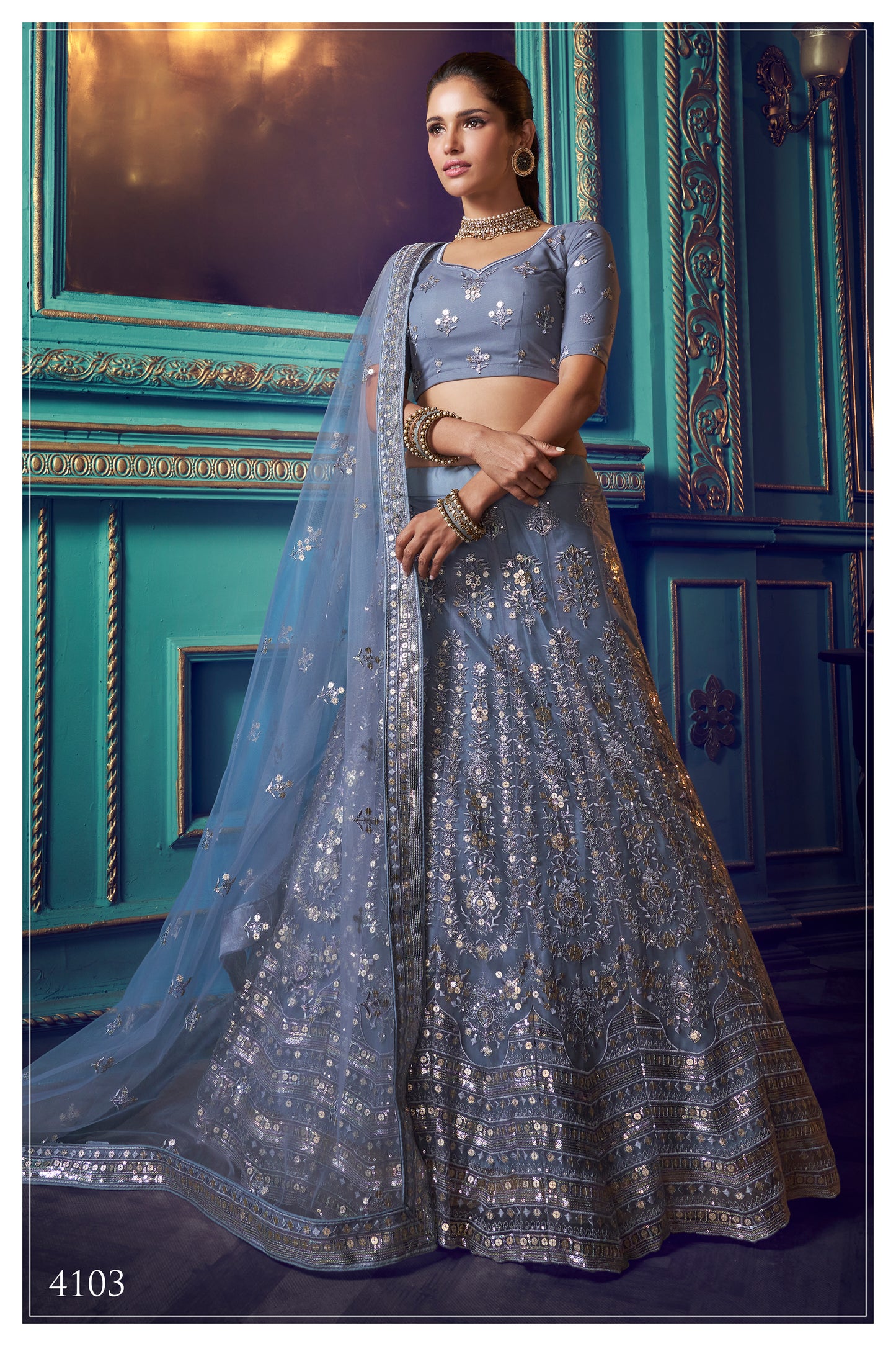 Trending blue grey color designer lehenga choli for wedding buy it now