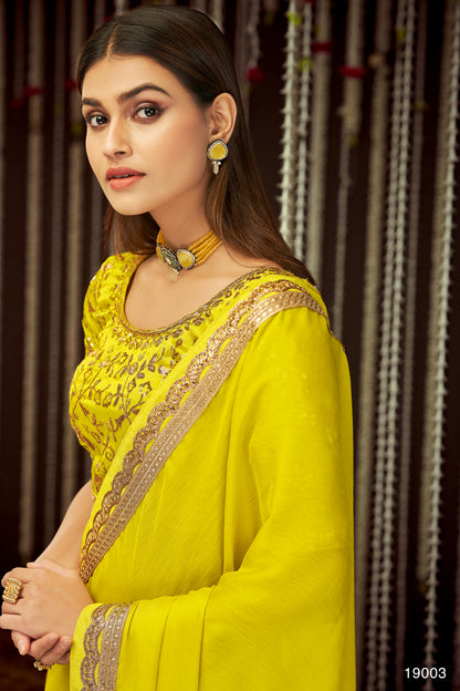 Buy trending designer Yellow Color sequins saree at best price online