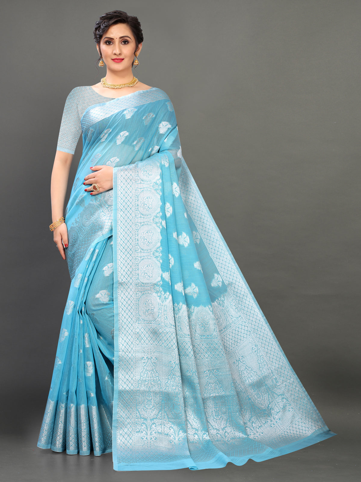 Skycolor banarasi silk saree - Joshindia