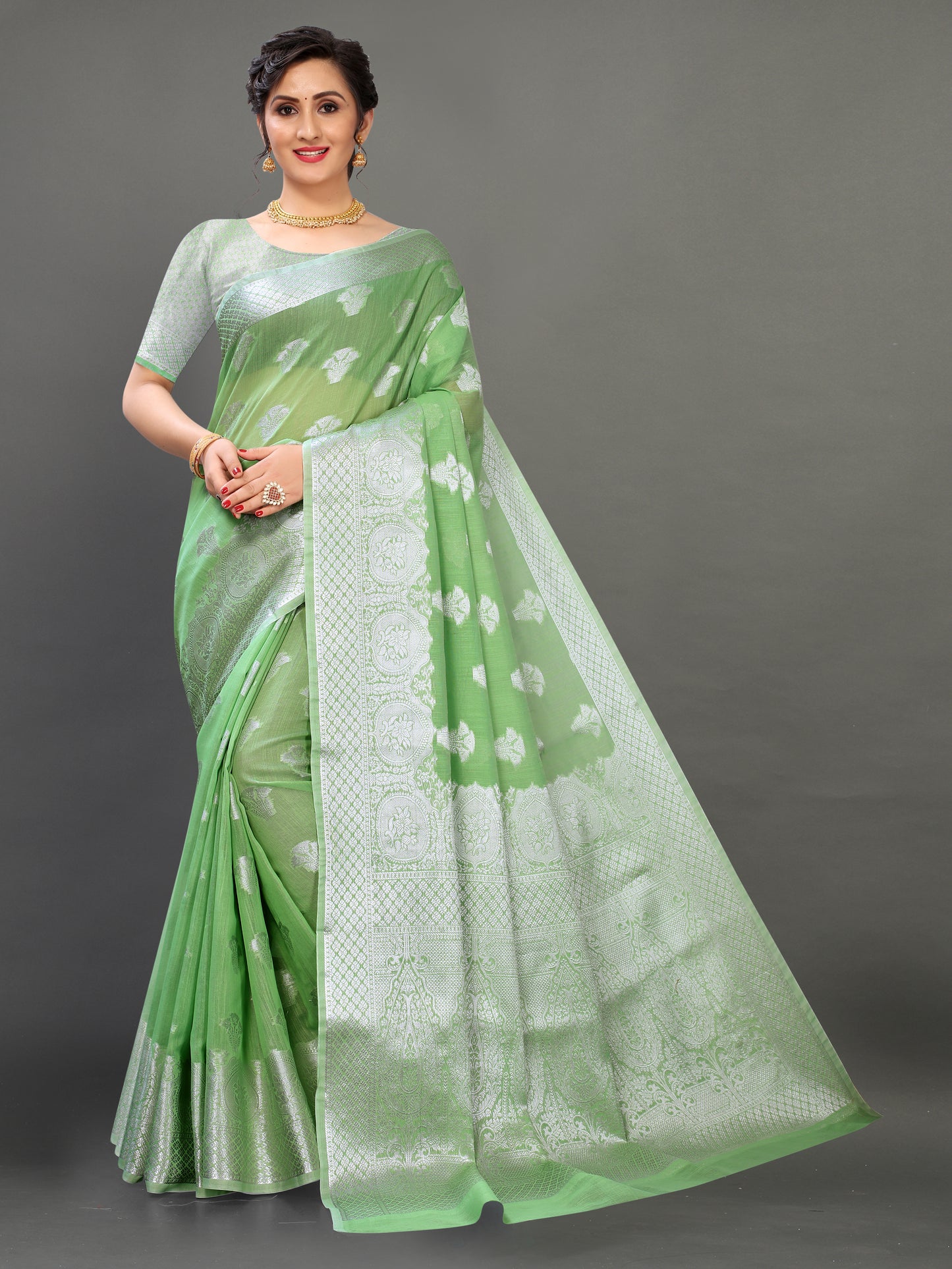 Light Green color banarasi silk saree