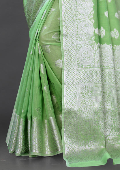 Light Green color banarasi silk saree