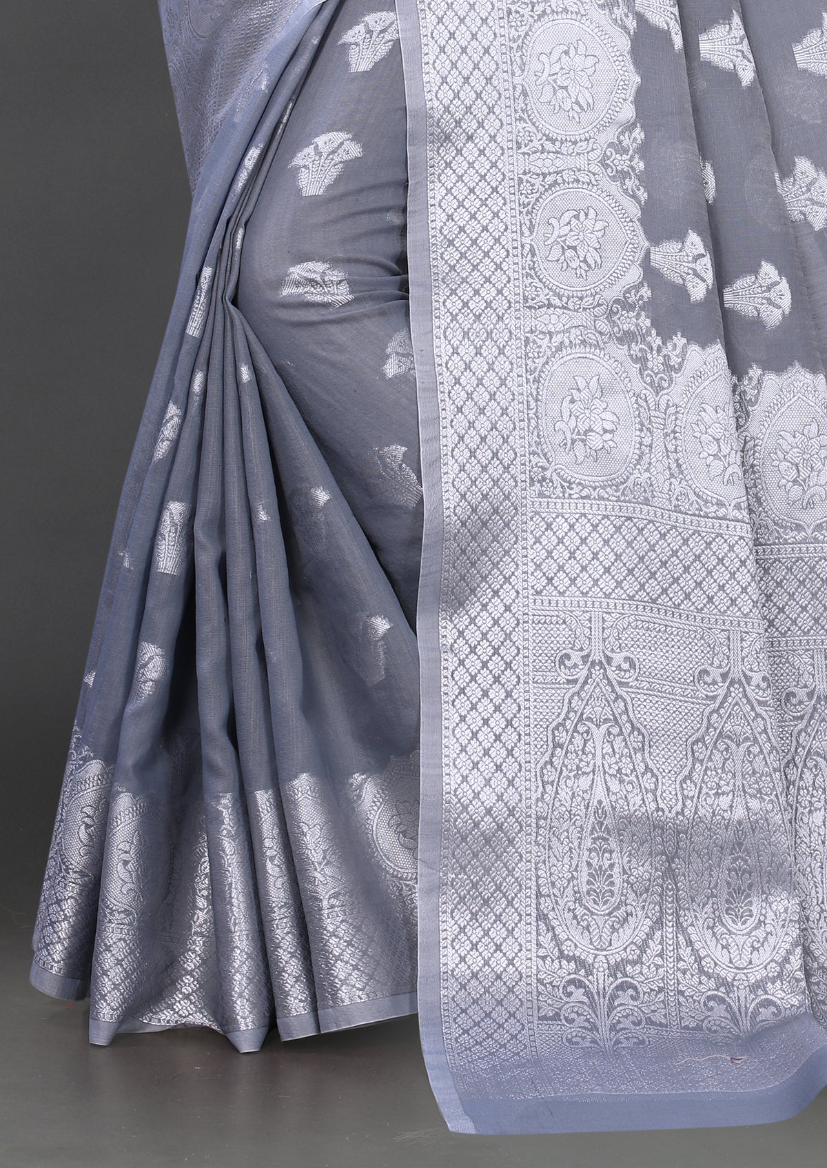 Grey color banarasi silk saree - Joshindia