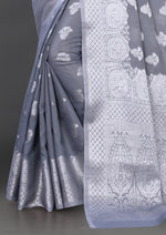 Grey color banarasi silk saree - Joshindia