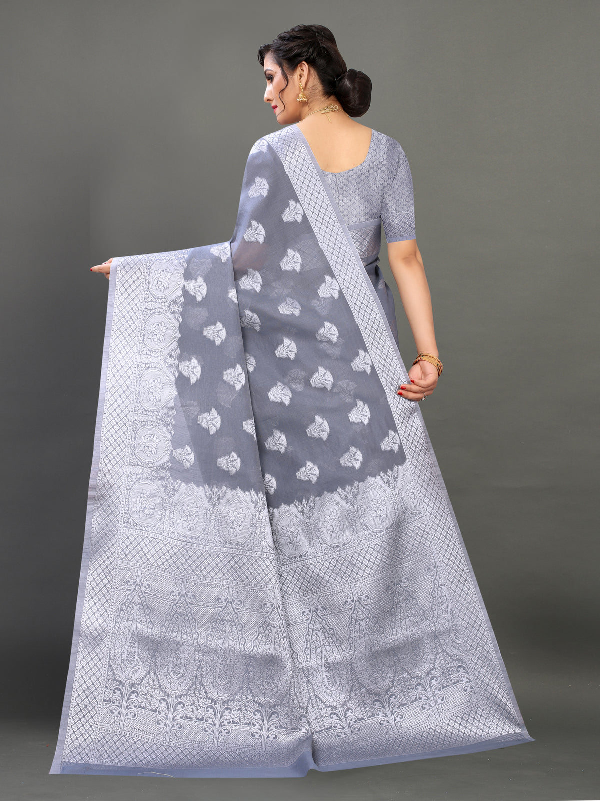 Grey color banarasi silk saree - Joshindia