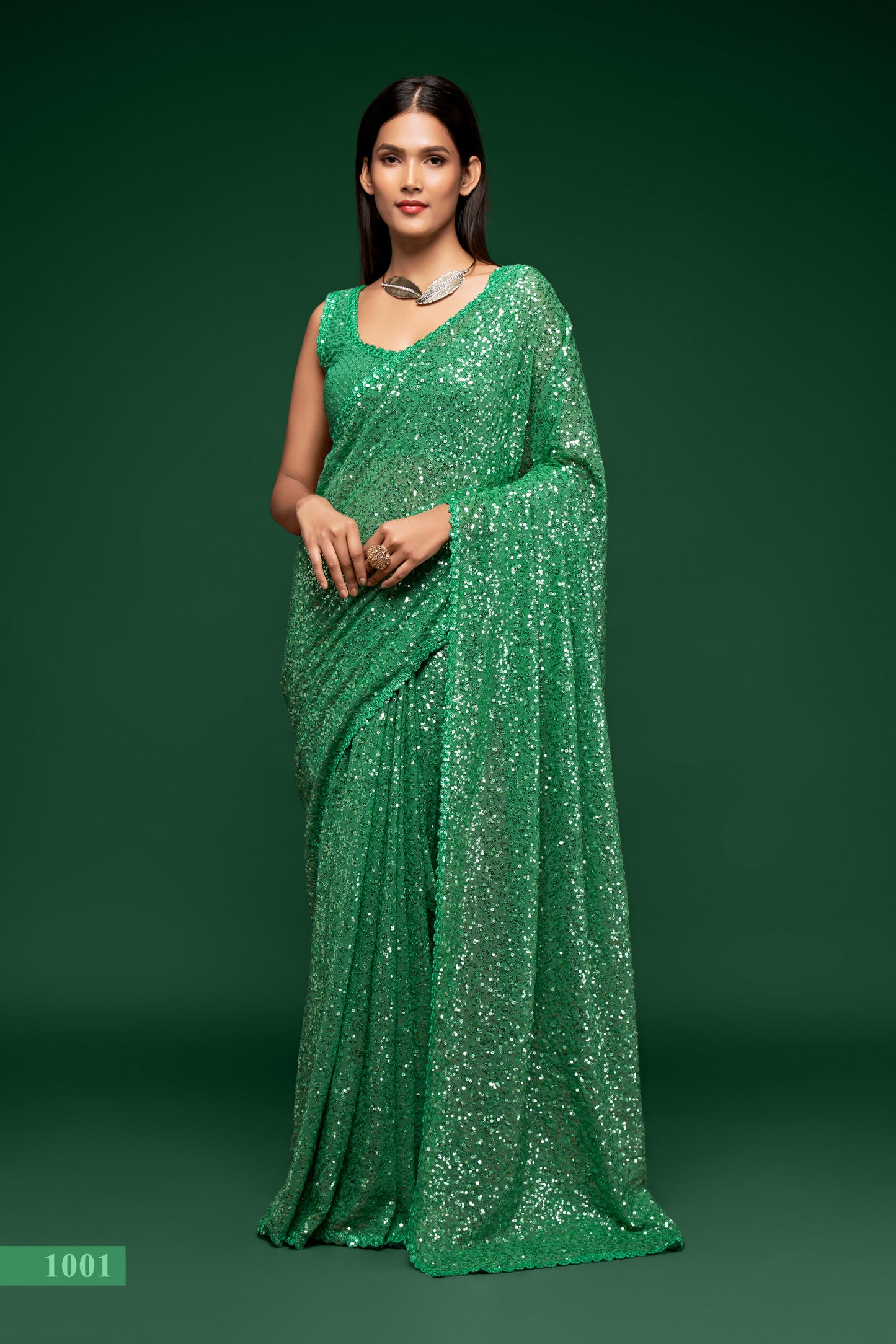Light green color designer sequins saree for wedding and reception