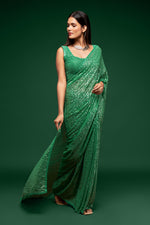 Light green color designer sequins saree for wedding and reception - Joshindia