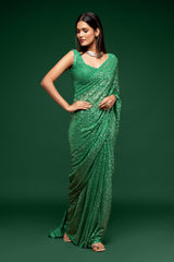 Light green color designer sequins saree for wedding and reception - Joshindia