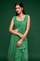 Light green color designer sequins saree for wedding and reception - Joshindia