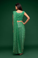 Light green color designer sequins saree for wedding and reception - Joshindia
