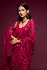 Pink designer sequins saree buy now - Joshindia