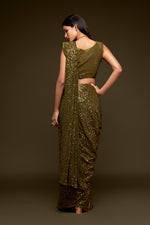 Mehendi green designer sequins saree for wedding and reception - Joshindia