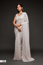 White designer sequin saree for wedding and reception - Joshindia