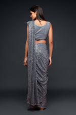 Grey designer sequins saree for wedding and reception - Joshindia