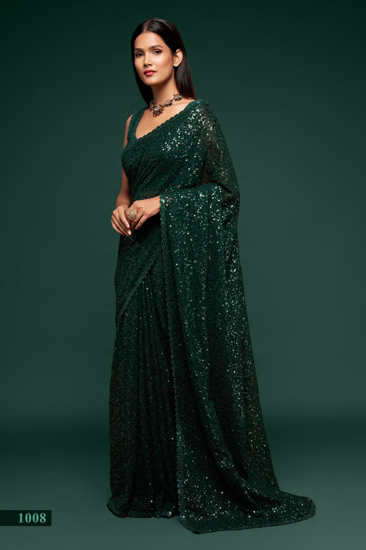 Green designer sequins saree for wedding and reception