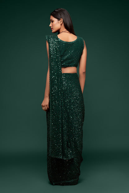 Green designer sequins saree for wedding and reception