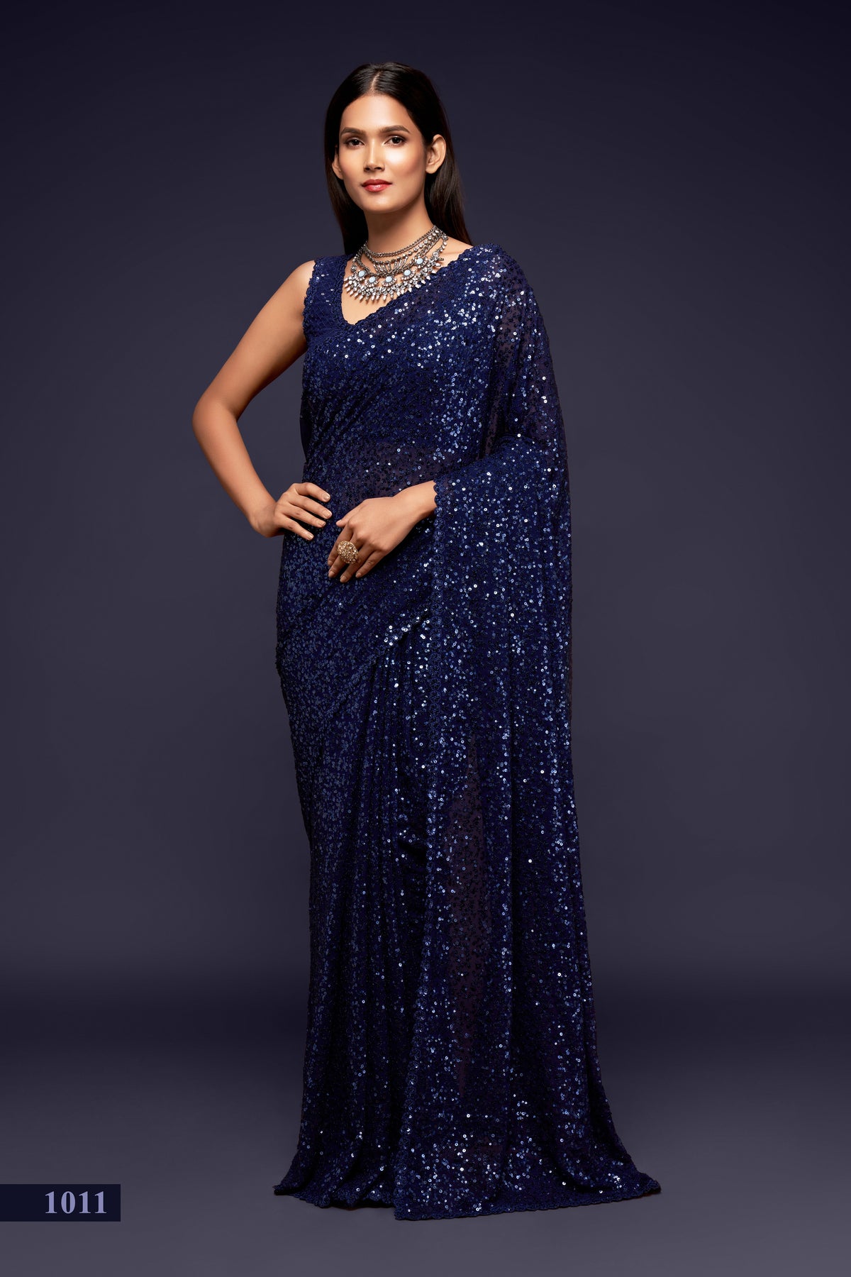 Buy Sequins Saree online in India blue color - Joshindia
