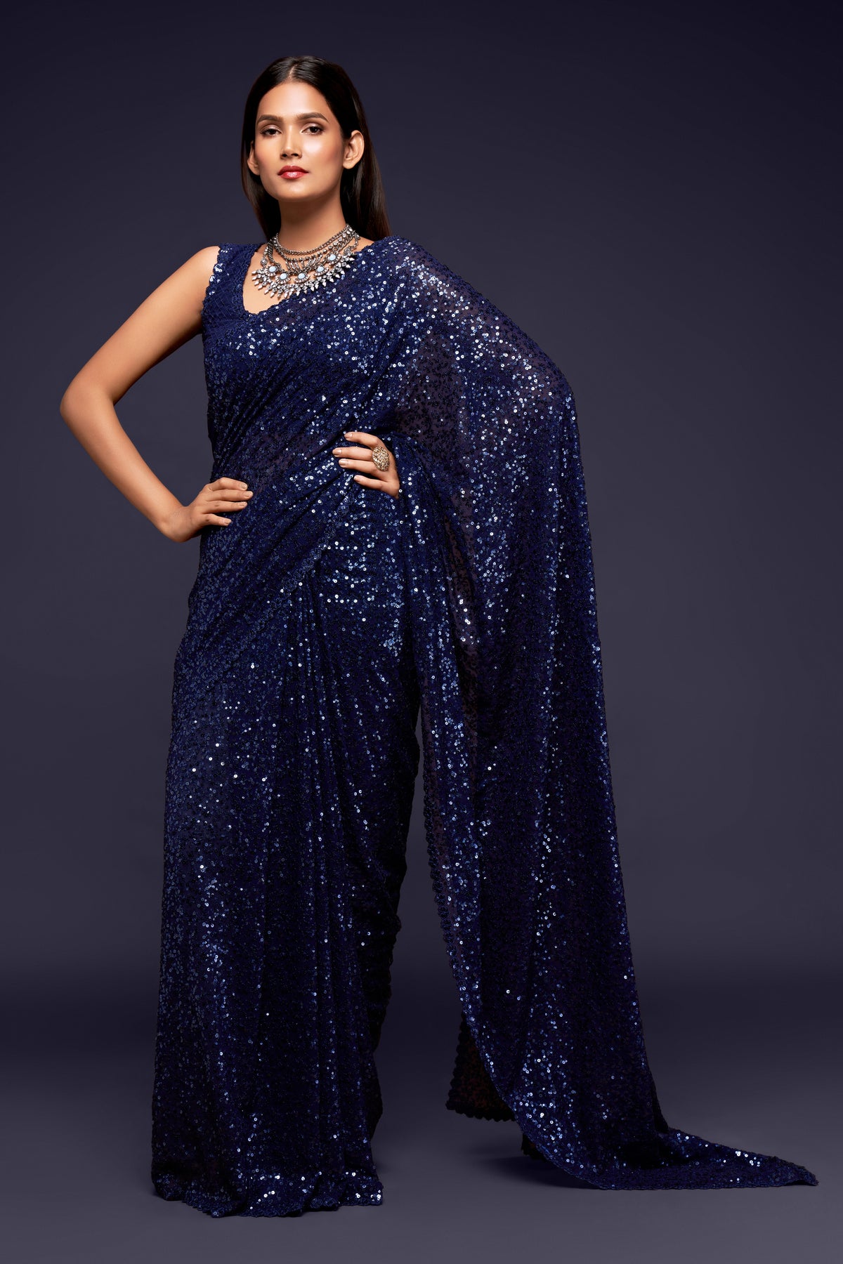 Buy Sequins Saree online in India blue color - Joshindia