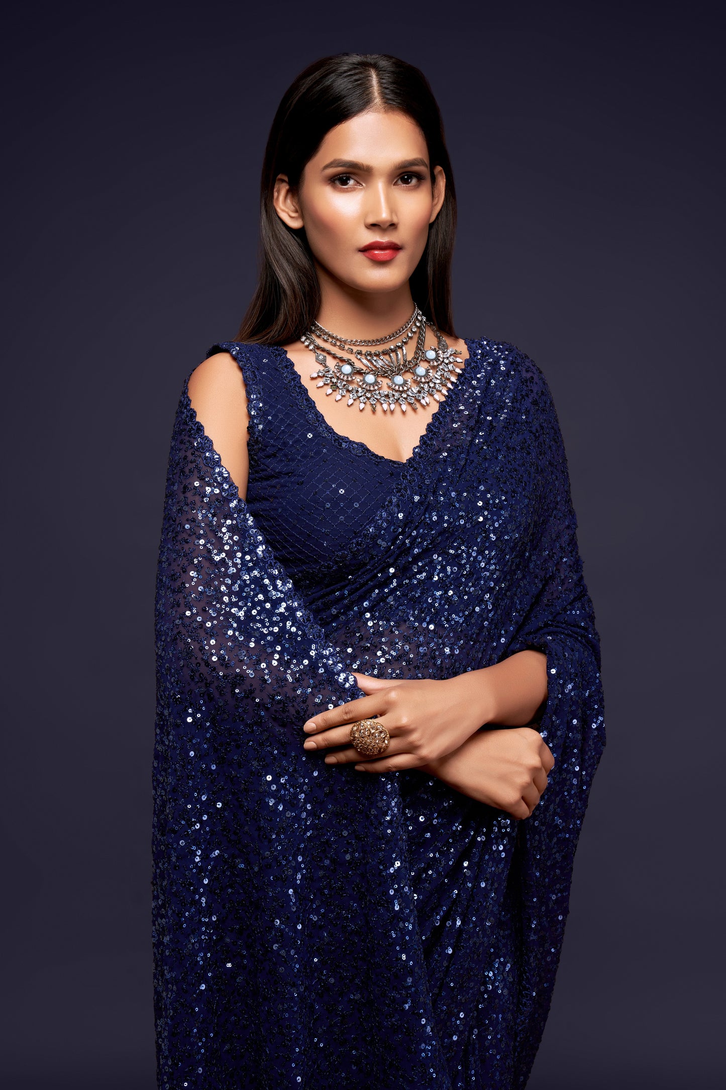 Buy Sequins Saree online in India blue color