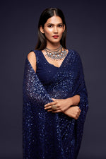 Buy Sequins Saree online in India blue color - Joshindia