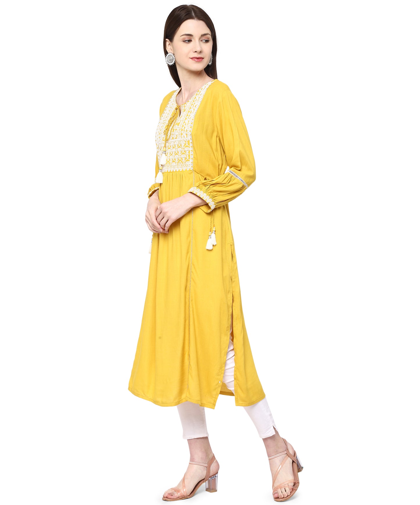 Amazing yellow color Lucknowi style kurta set buy now