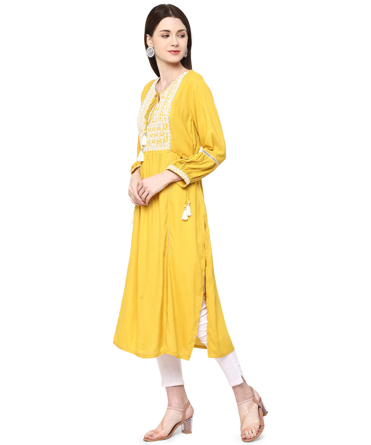 Amazing yellow color Lucknowi style kurta set buy now - Joshindia