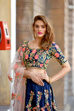 Navy blue color silk designer lehenga choli - Joshindia