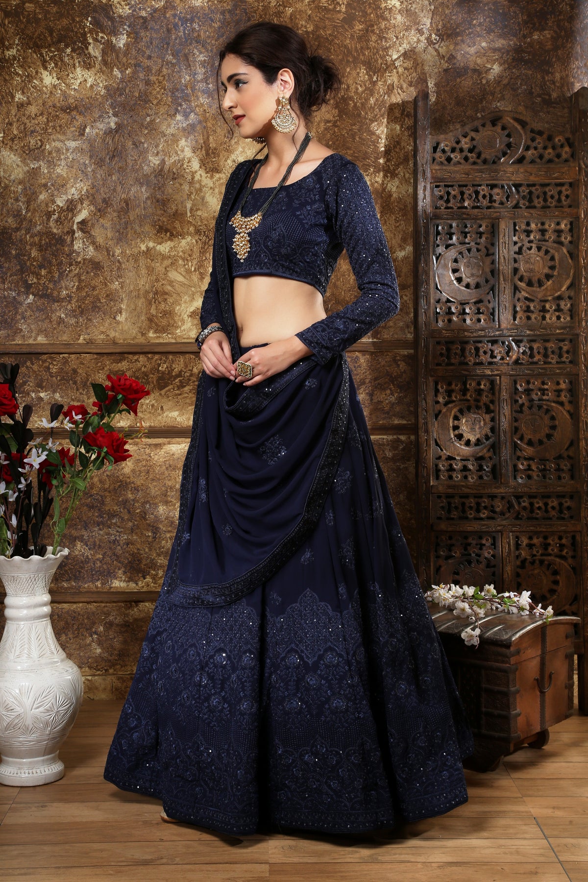 blue color designer embroidary sequence work lehenga choli - Joshindia