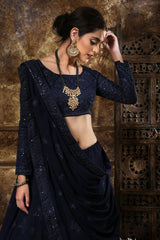 blue color designer embroidary sequence work lehenga choli - Joshindia