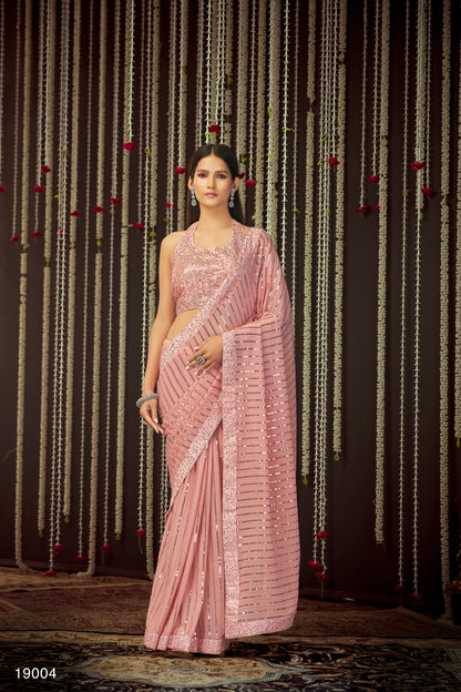 Buy trending designer Baby Pink  Color sequins saree at best price online