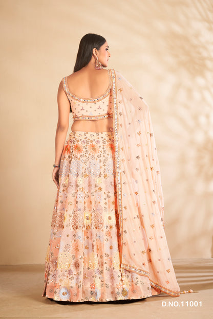 Amazing Peach Color Designer Lehenga Choli For Wedding Look
