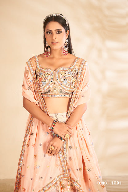 Amazing Peach Color Designer Lehenga Choli For Wedding Look