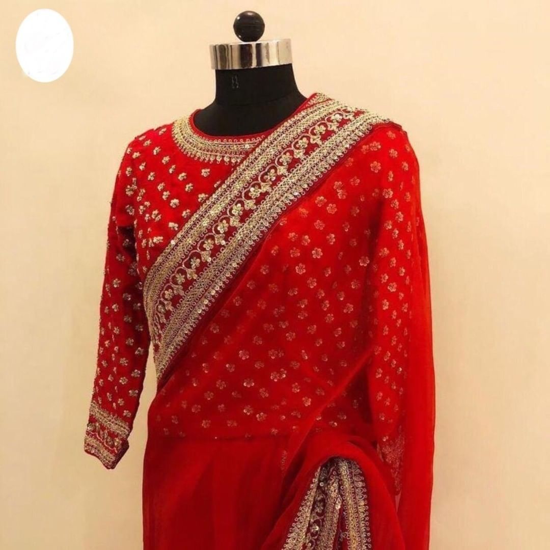 buy red color georgette designer saree online - Joshindia