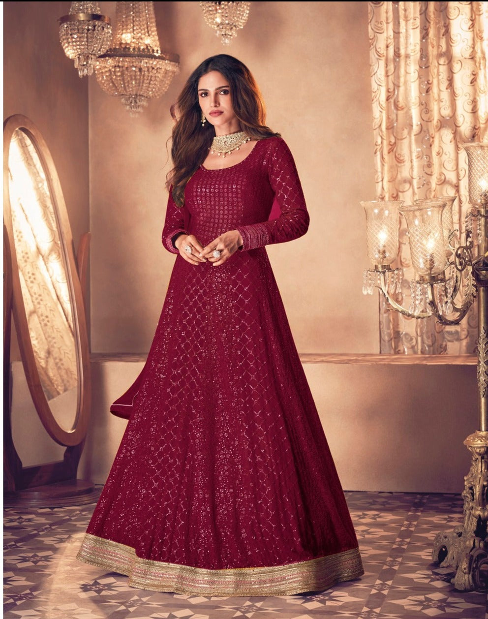Buy Wedding Wear Wine Embroidery Work Silk Gown With Dupatta Online From  Surat Wholesale Shop.
