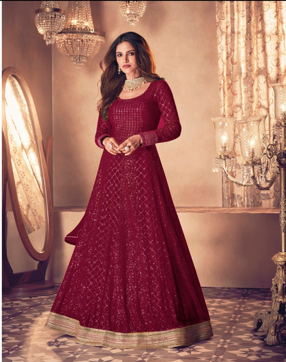 Maroon color fancy designer gown for wedding functions - Joshindia