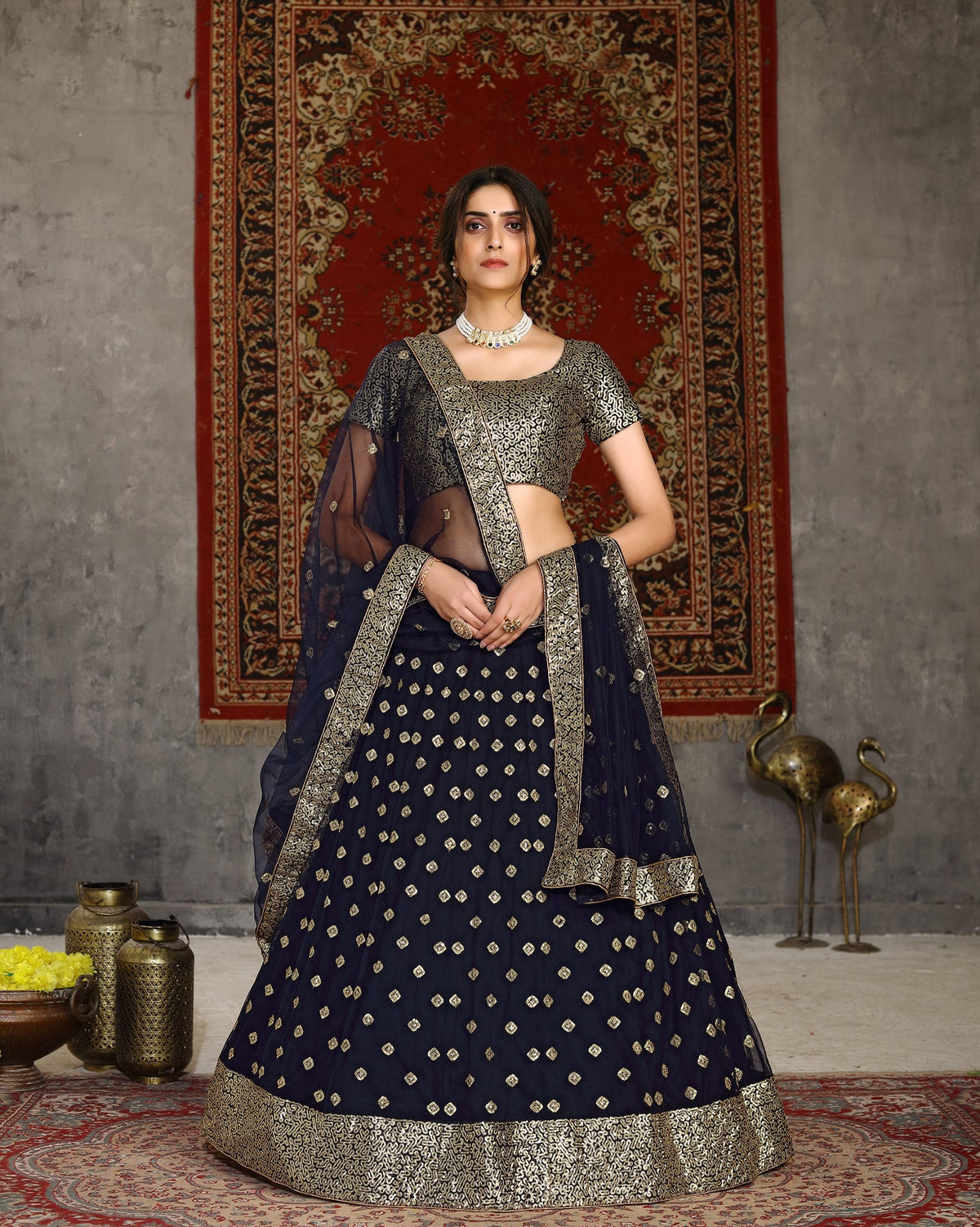 Buy navy blue color sequence designer lehenga choli online - Joshindia