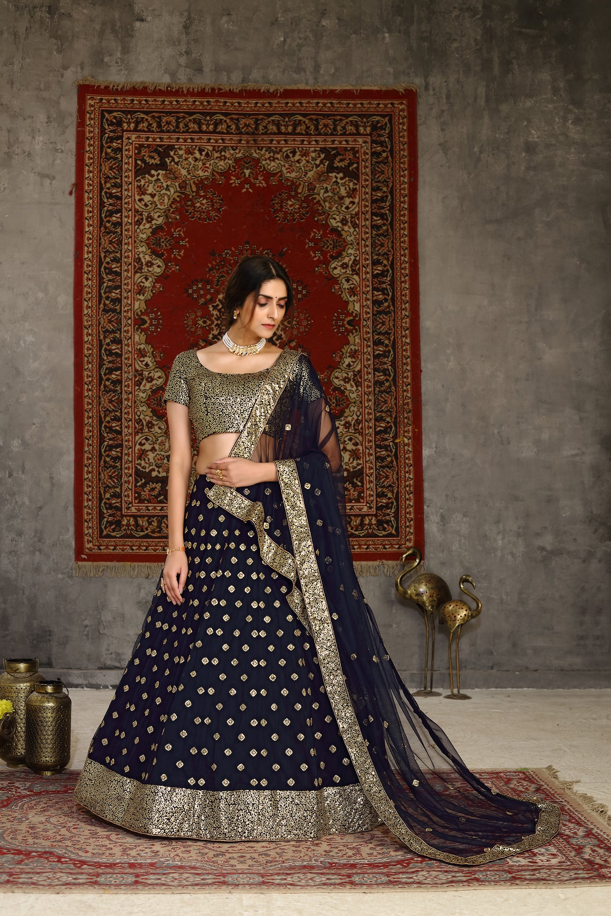 Buy navy blue color sequence designer lehenga choli online - Joshindia