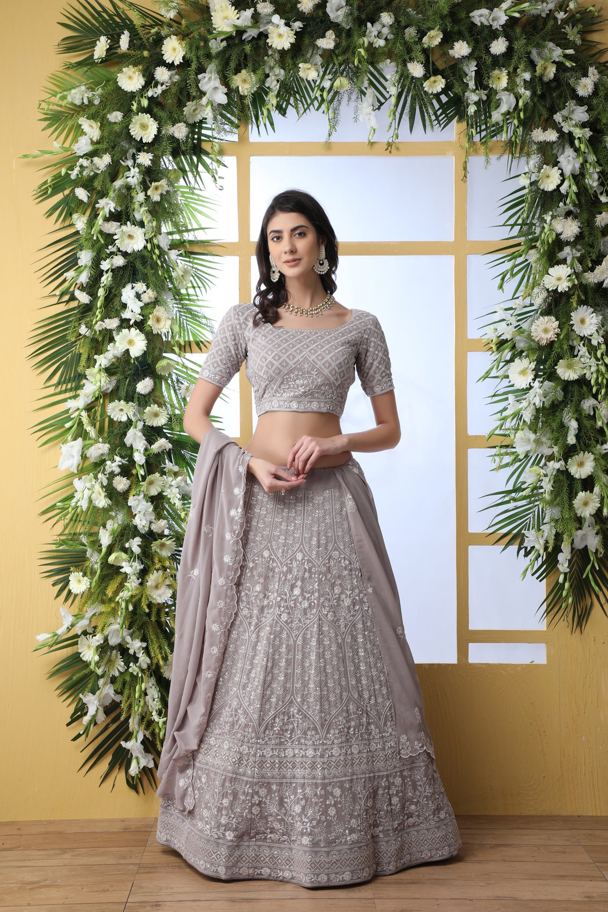 Grey color georgette designer lehenga choli buy now - Joshindia