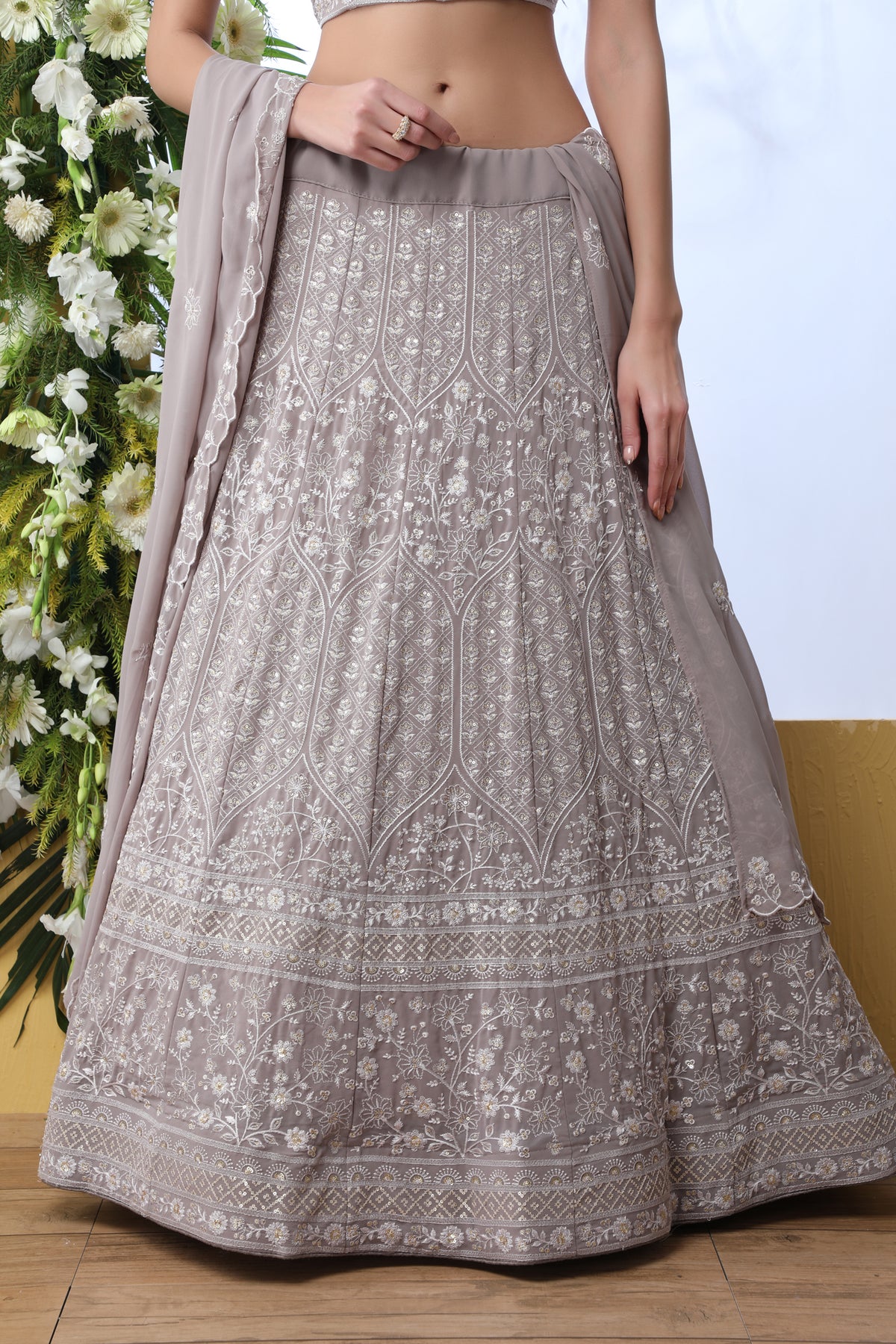 Grey color georgette designer lehenga choli buy now - Joshindia