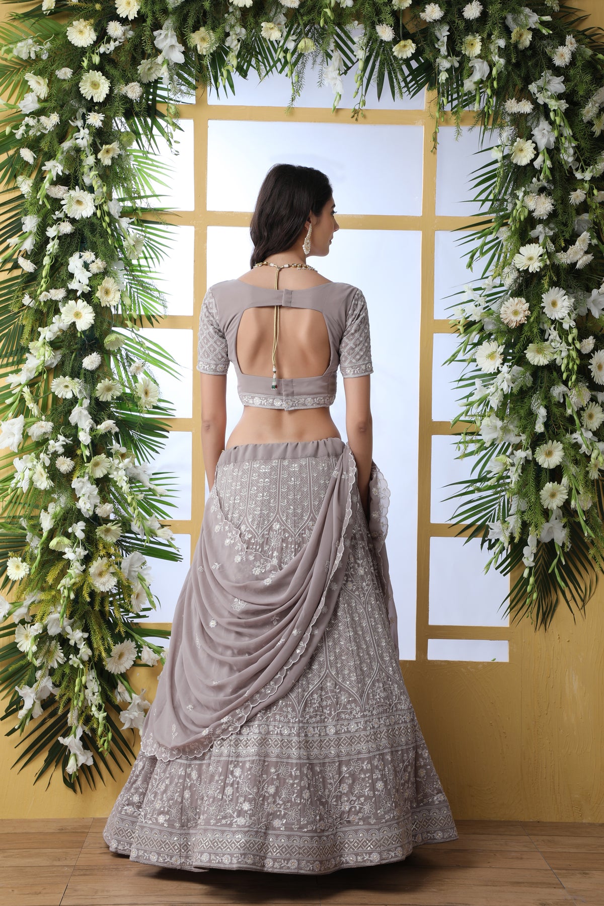 Grey color georgette designer lehenga choli buy now - Joshindia