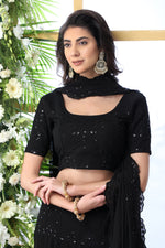 black color designer mirror work lehenga choli - Joshindia