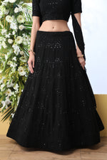 black color designer mirror work lehenga choli - Joshindia