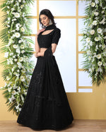 black color designer mirror work lehenga choli - Joshindia
