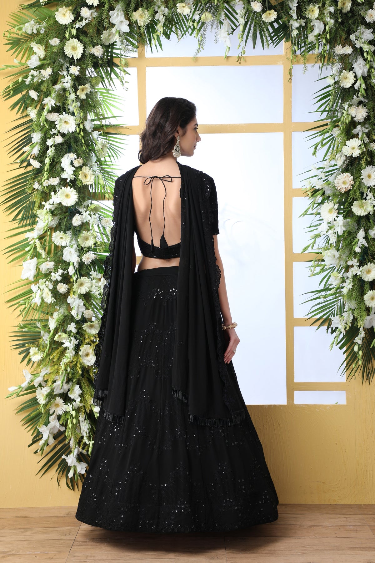 black color designer mirror work lehenga choli - Joshindia