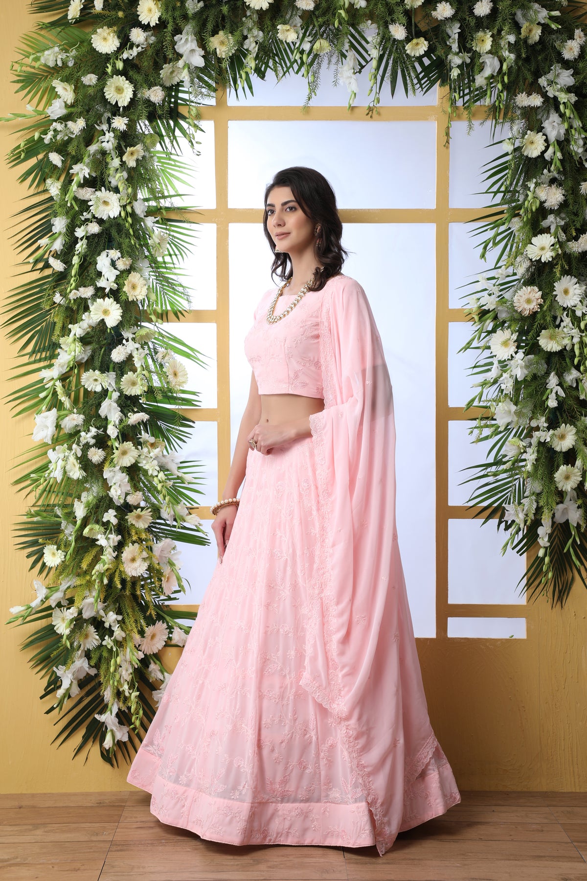 Trendy pink color designer georgette lehenga choli buy now - Joshindia
